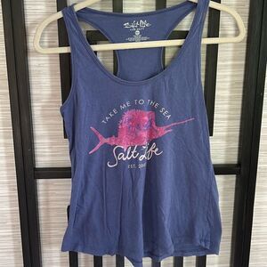 Salt life take me to the sea blue and pink tank top racer back size M